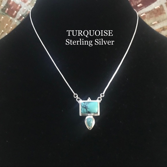Designer Jewelry - TURQUOISE 925 STERLING SILVER PENDANT NECKLACE